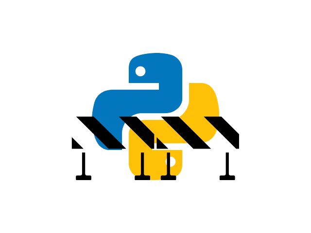 The Python logo with some construction work barriers in front of it.