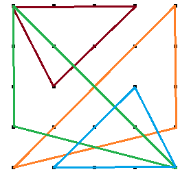 Solution with vertices ((0, 0), (4, 4), (0, 3)), ((0, 0), (3, 0), (1, 2)), ((0, 4), (4, 0), (4, 3)), ((4, 4), (1, 4), (3, 2))