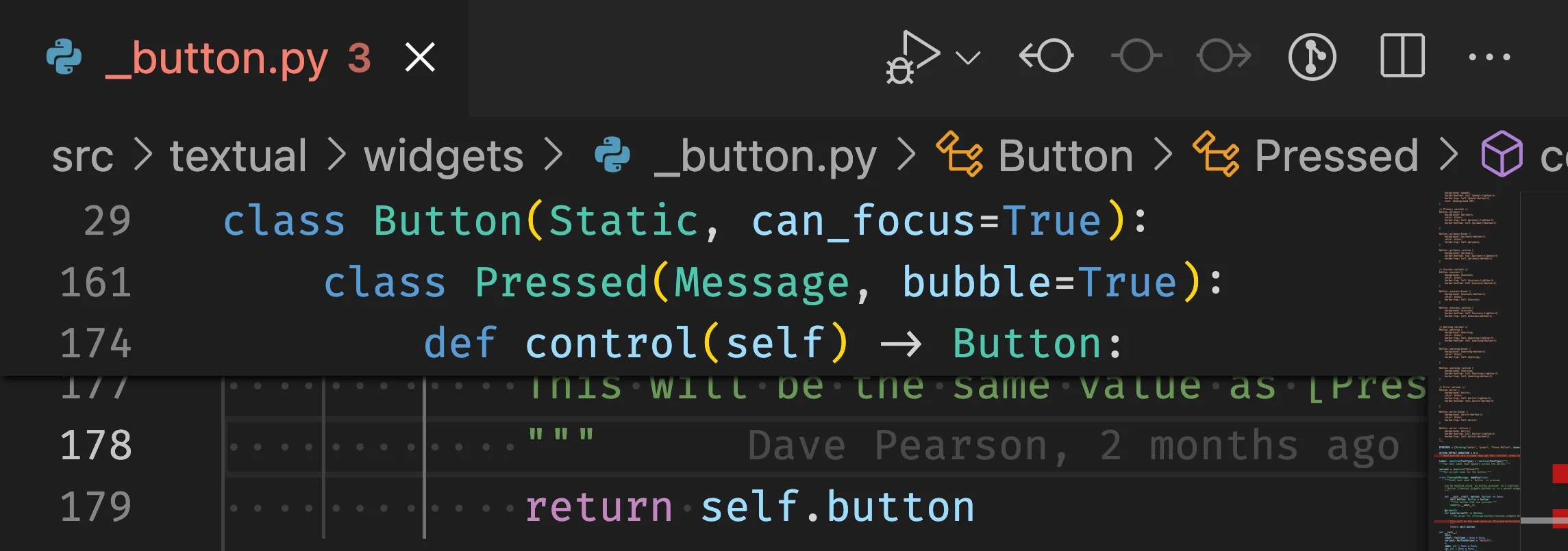 A screenshot of the VS Code 1.70 sticky scroll feature.