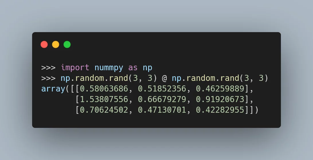 Snippet of Python code using `@` with `numpy`.