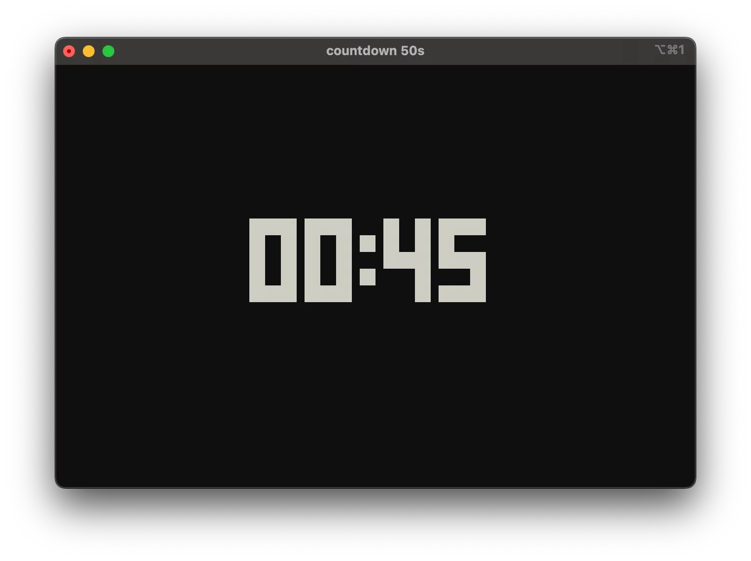Screenshot of a terminal displaying 00:45 with thick ASCII art.