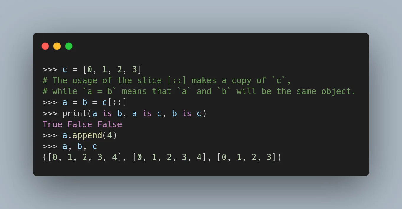 A Python code snippet showing a basic use of a slice