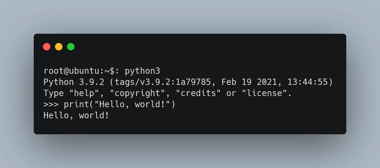 A representation of a Python REPL that was just fired up