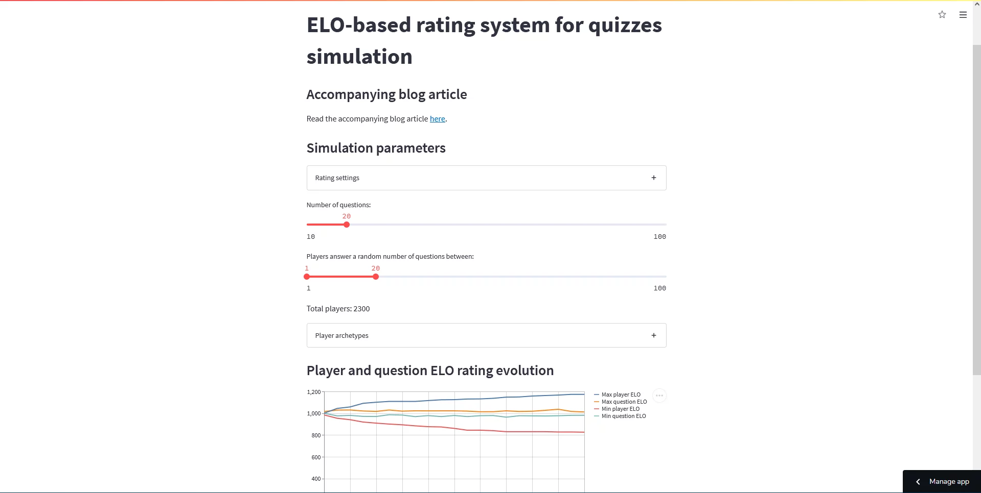 Elo rating system simulation