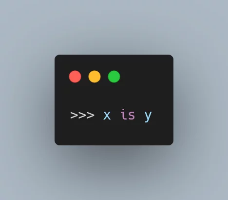Python snippet containing the code `x is y`.