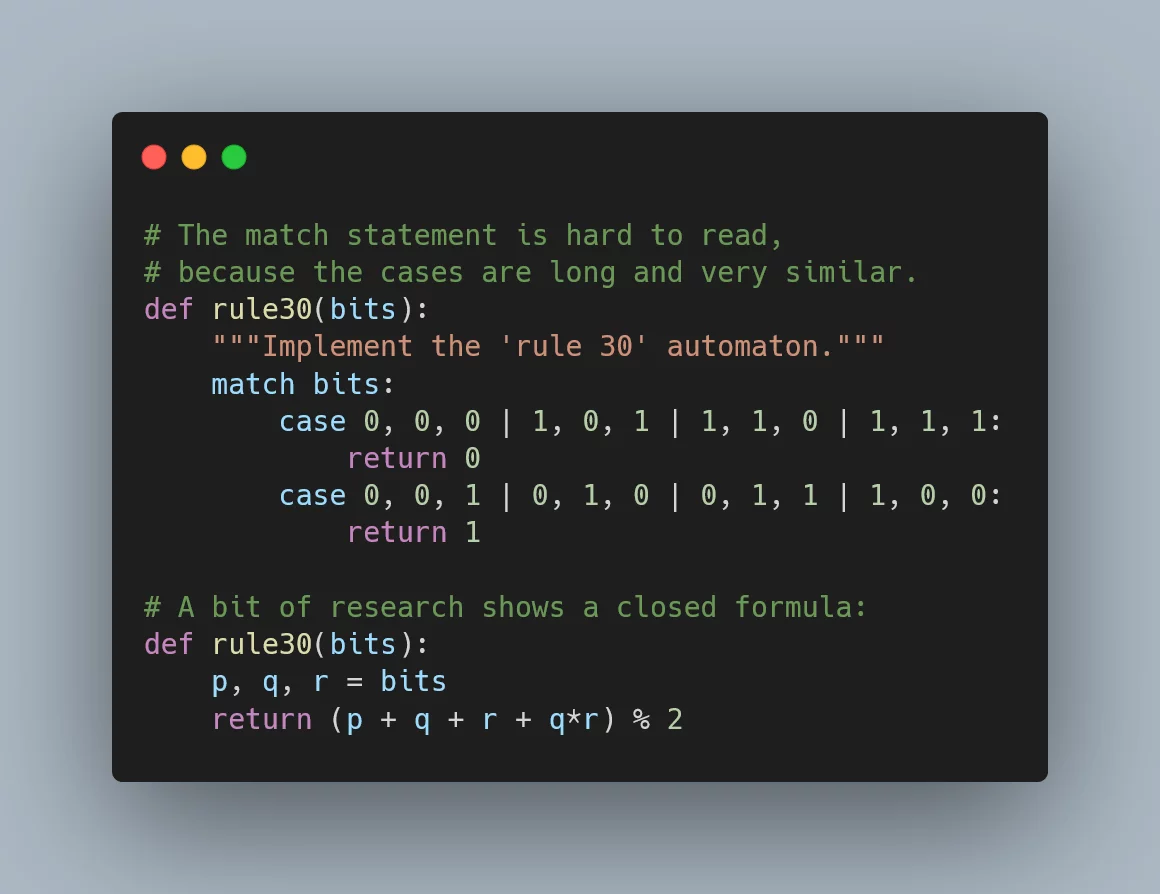 A Python code snippet showing a structural pattern matching anti-pattern.