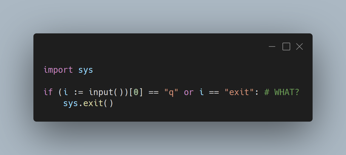 A Python code snippet with a bad usage of the walrus operator.