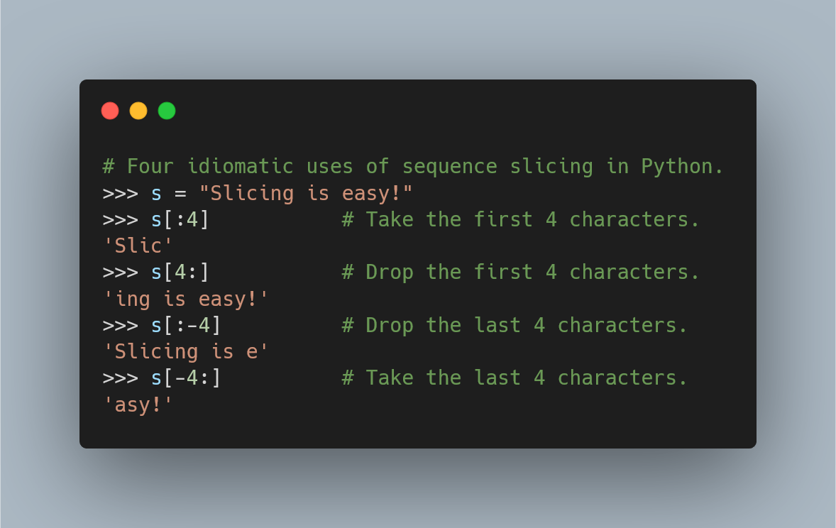 A Python code snippet showing a basic use of a slice
