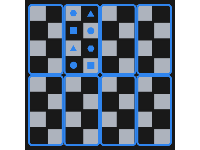 A chessboard with some pairs of positions highlighted.