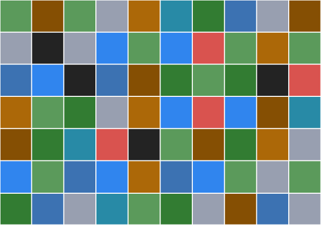 A 7 by 10 colourful grid with squares.