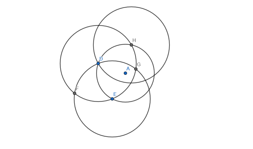 Third circle drawn with centre equal to one of the intersections of the second auxiliary circle with the original circle.