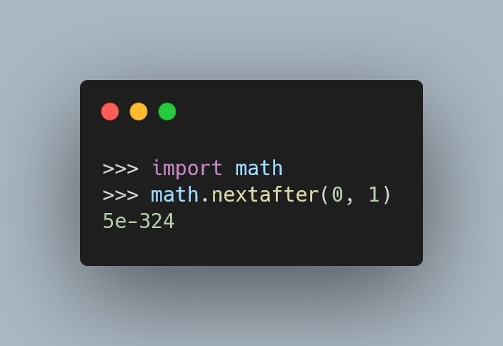 Code snippet showing the `nextafter` method.
