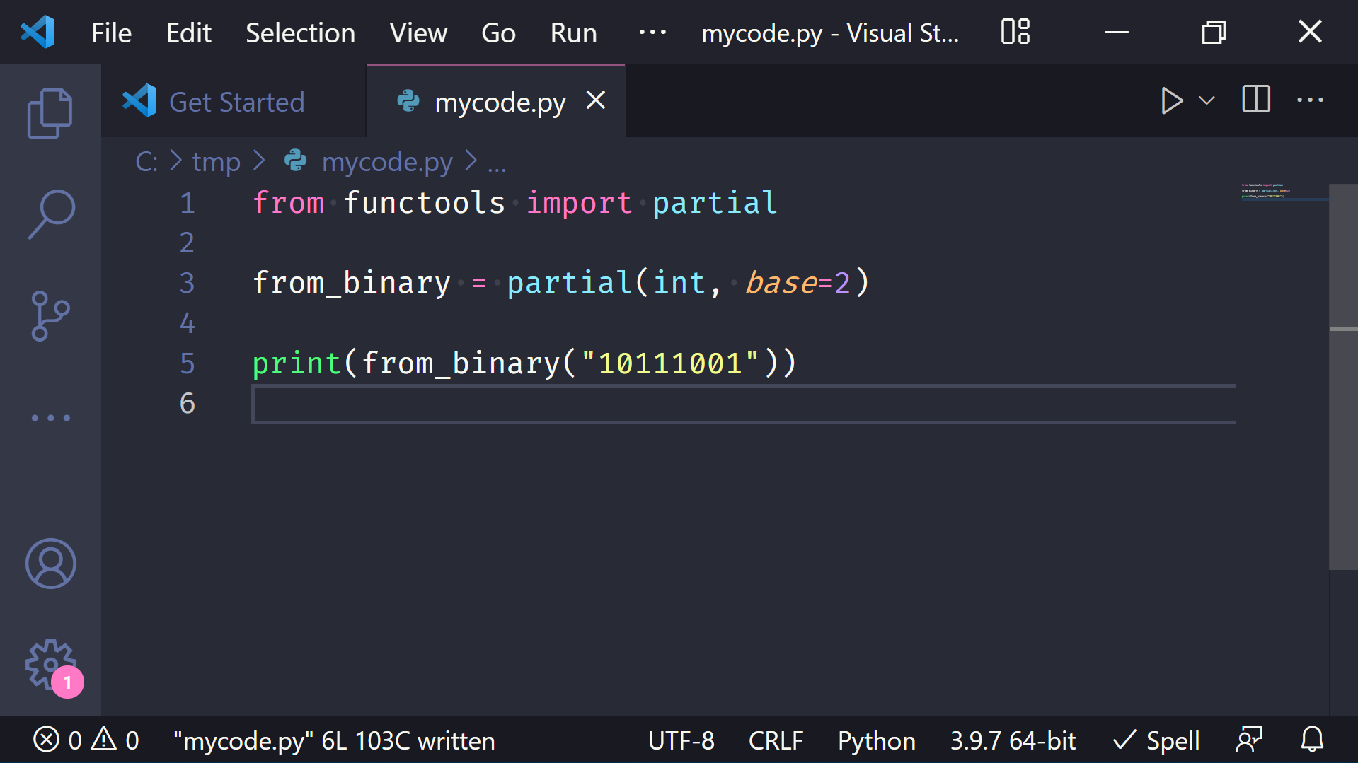 Some Python code that has syntax highlighting in Visual Studio Code.
