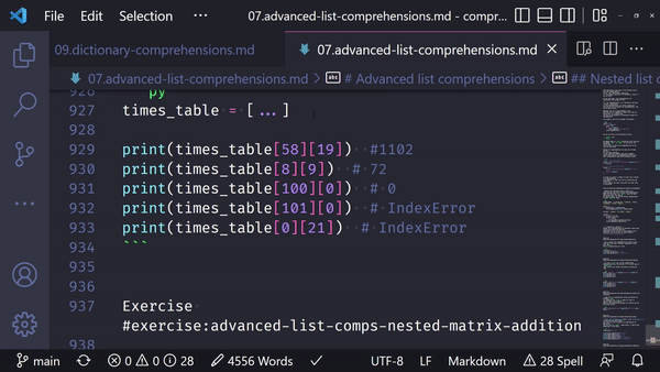 A GIF animation showing multiple cursors being put in a VS Code editor window and then some changes being typed into all locations at once.