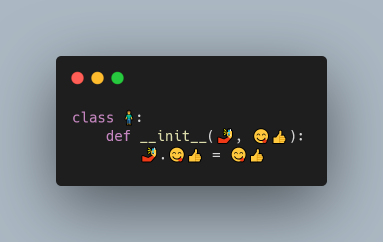 Snippet of Python code written with emojis.