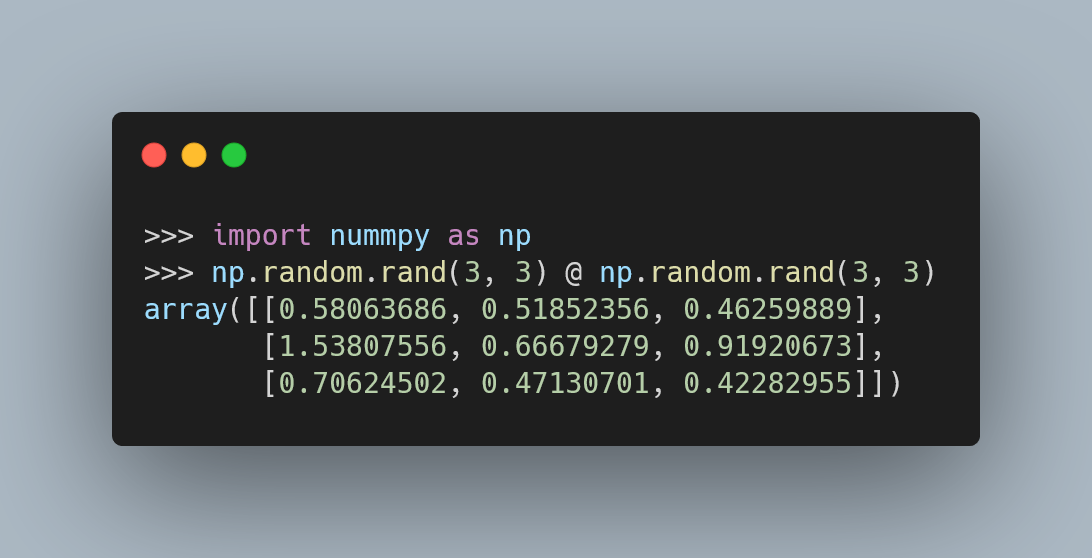 Snippet of Python code using `@` with `numpy`.