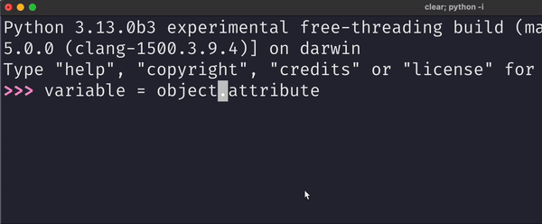 Animation showing how ctrl+left and ctrl+right work on the Python REPL, jumping around words.