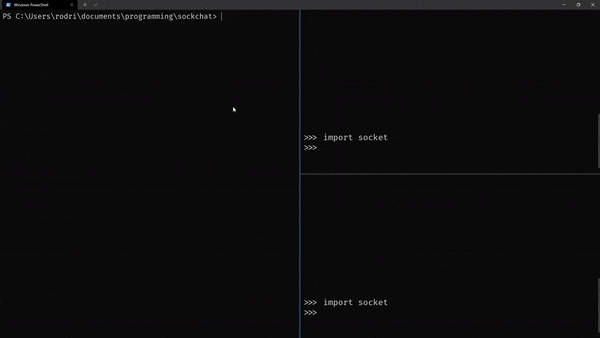 GIF showing how the Python chatroom server can accept socket connections and receive messages from the client sockets.