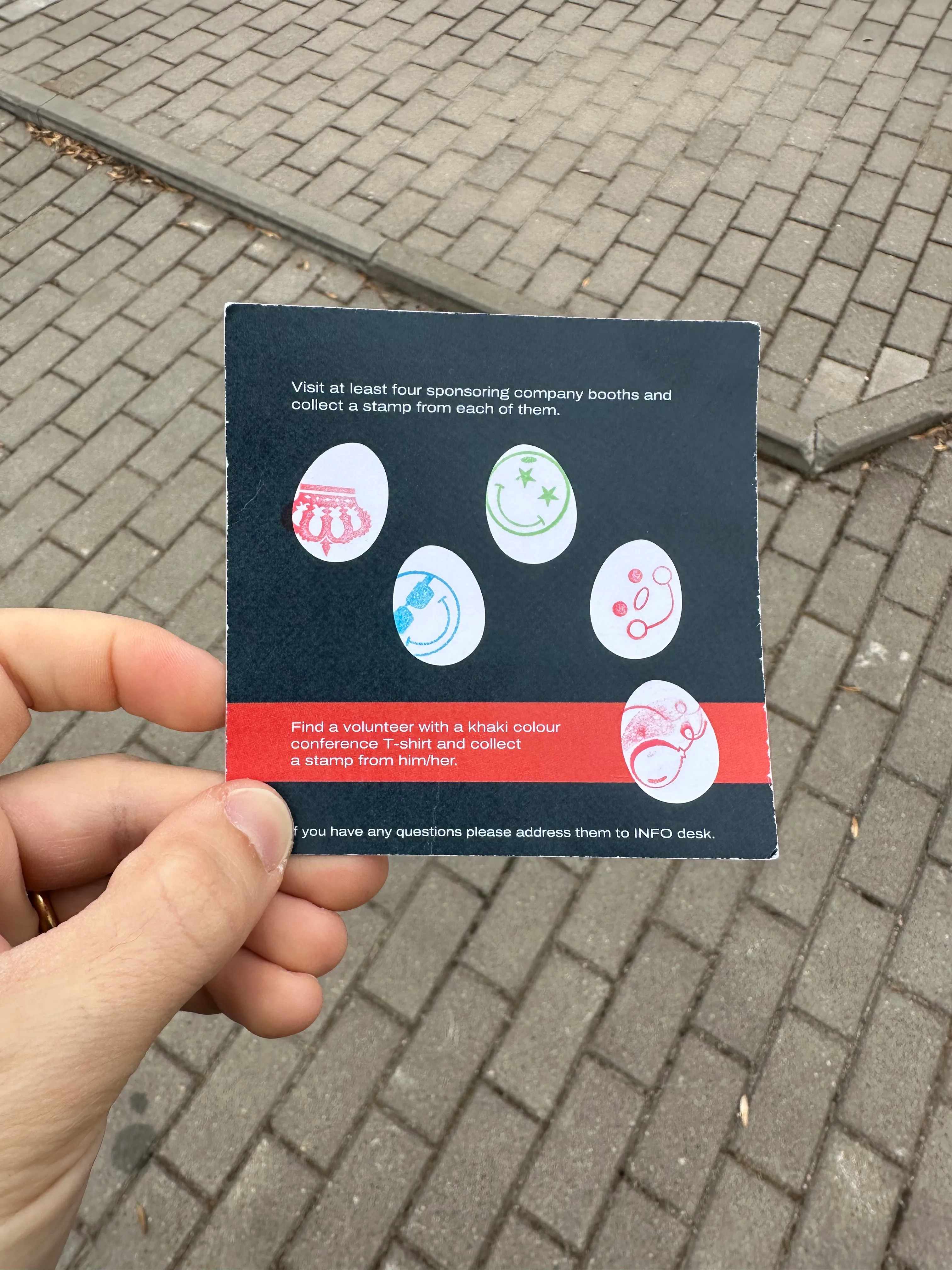 My card filled with stamps. A small card with some stamps on white egg-shaped regions.