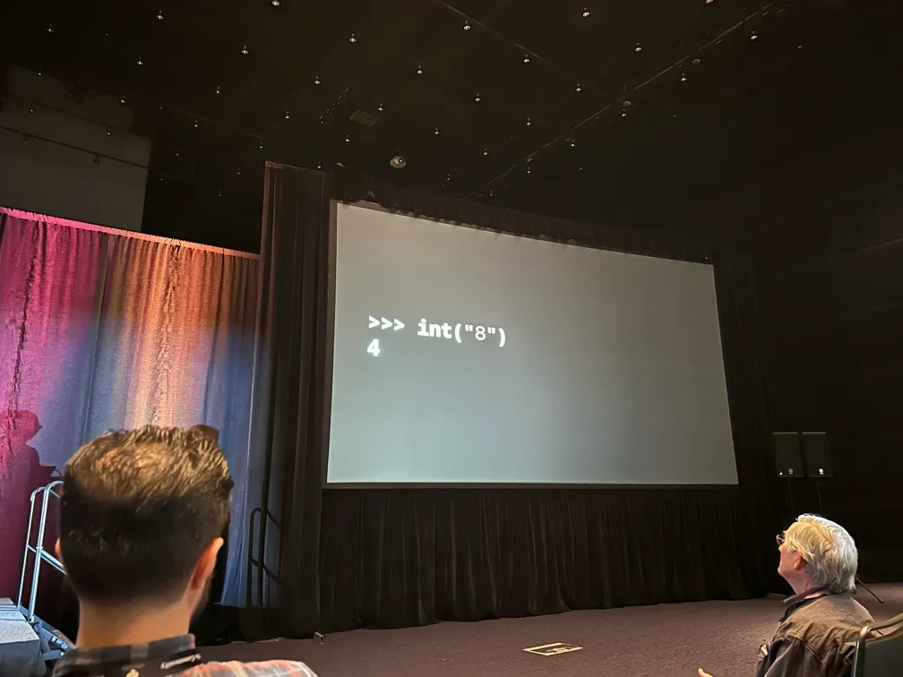 A slide from Marie's and Yngve's talk where it looks like the string with the number 8 is being converted to the integer 4.