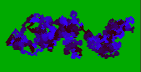 A blue 2D random walk on a green background