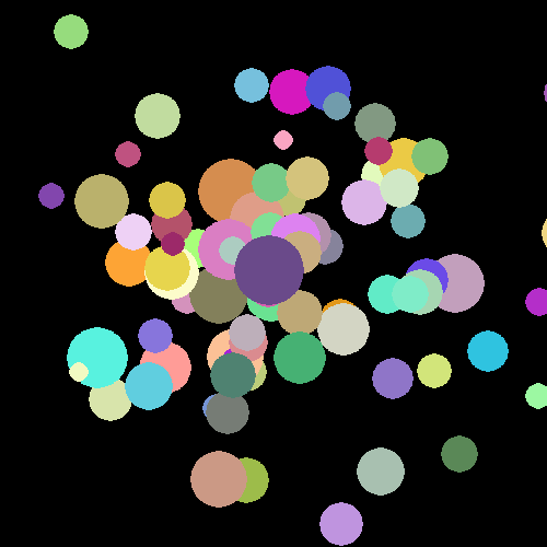 A black background with several randomly-coloured circles