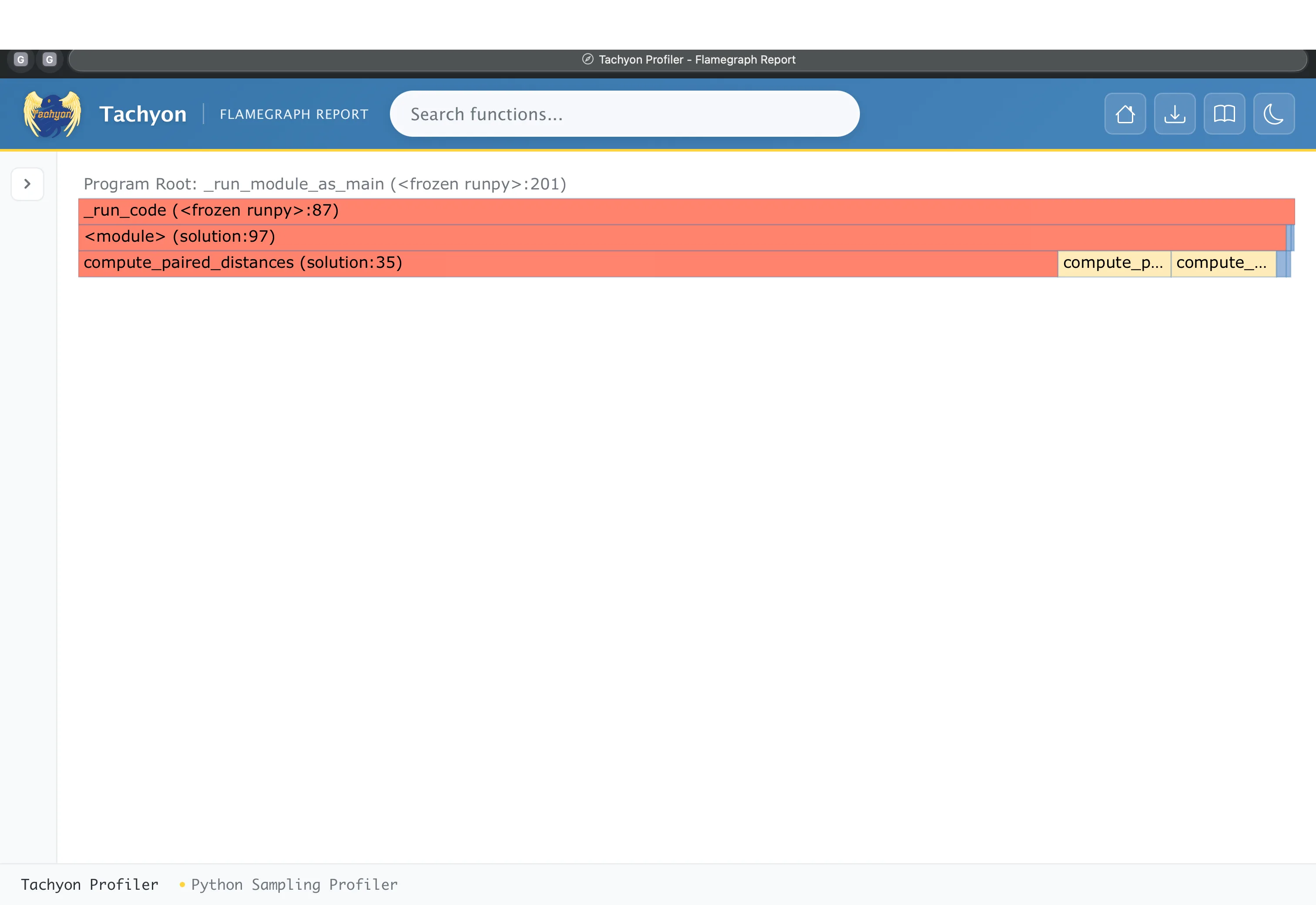 A screenshot of a flamegraph produced by Tachyon for an arbitrary Python file.