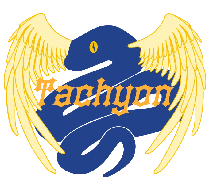 The Tachyon logo The Tachyon logo, featuring a blue Python with wings coming from its head.