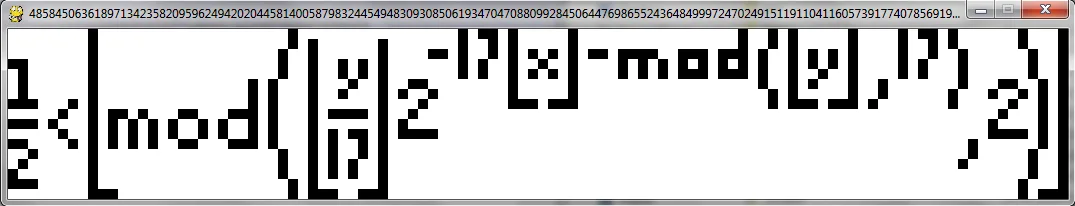 A plot showing the Tupper formula written in black in a pixelated font.