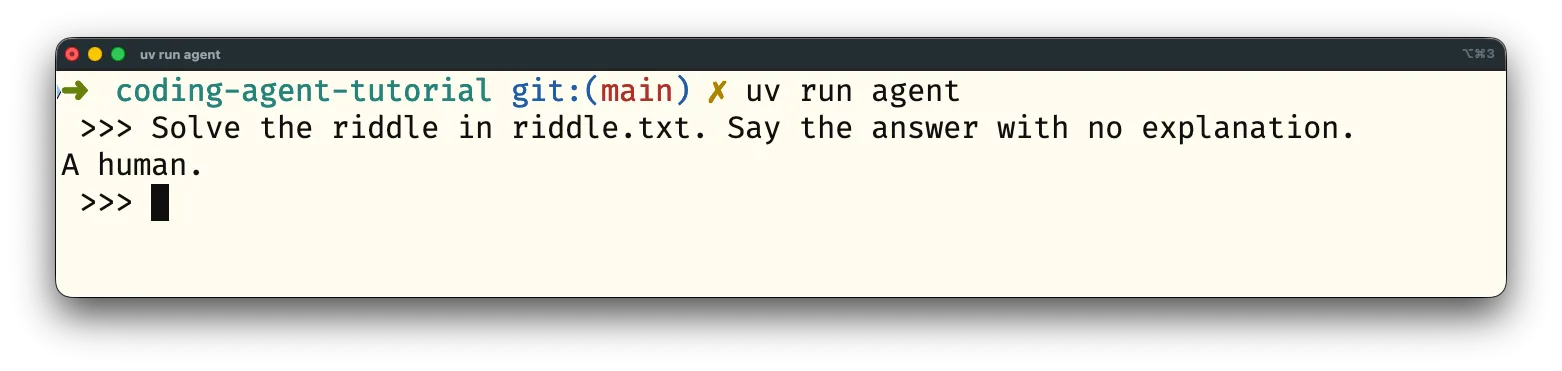 The agent solves the riddle. Screenshot of the agent solving the riddle correctly.