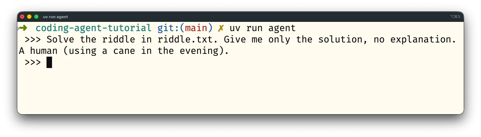 The agent solved the riddle. Screenshot showing the agent solving the riddle and providing the answer (a Human).