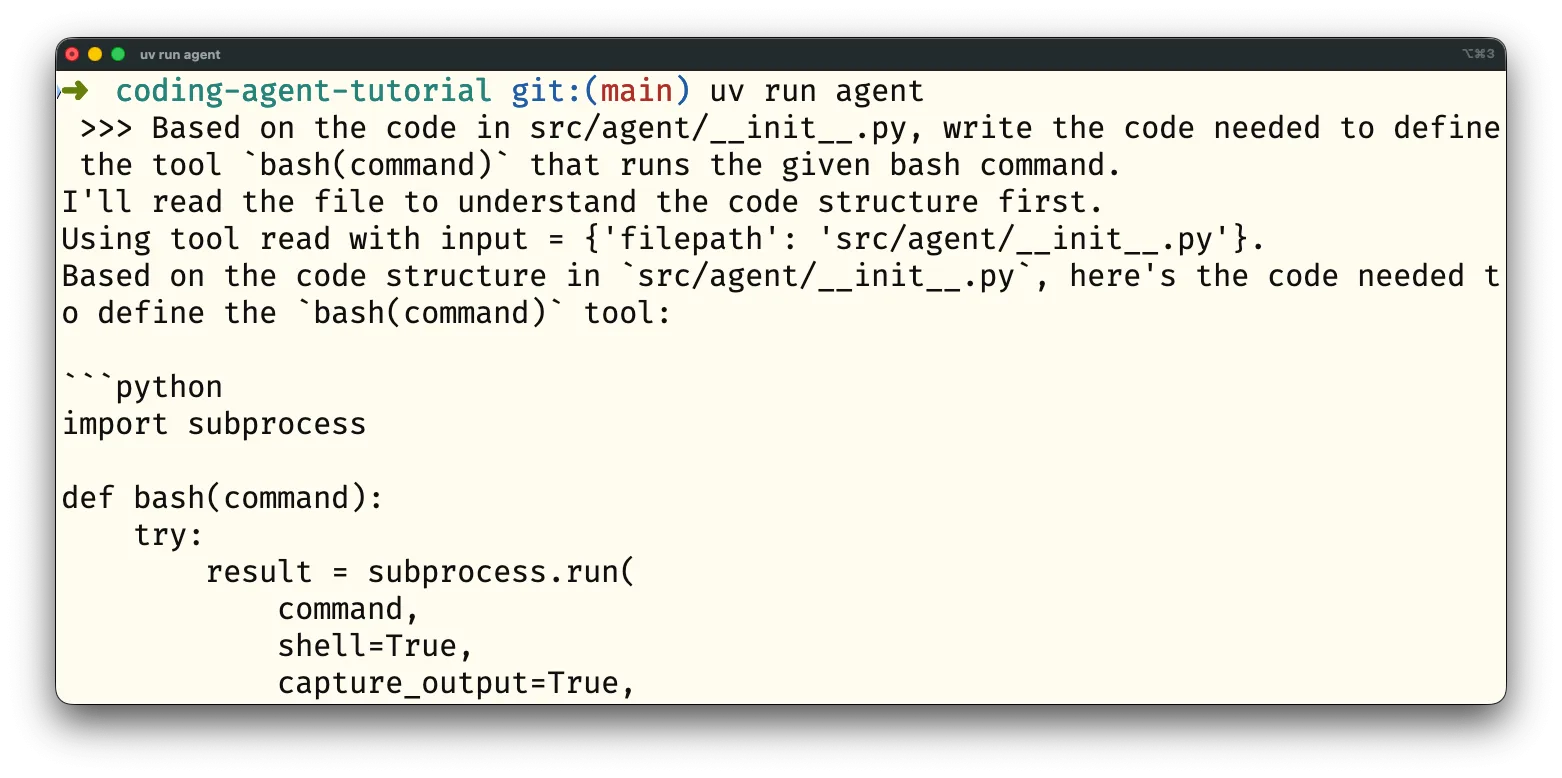The agent is writing its own code. Screenshot of the user asking the agent to write its own code and the agent's response.