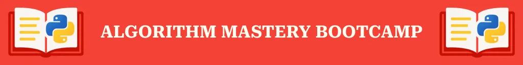 Banner saying Algorithm Mastery bootcamp in a bright background and with two books on both ends of the banner.