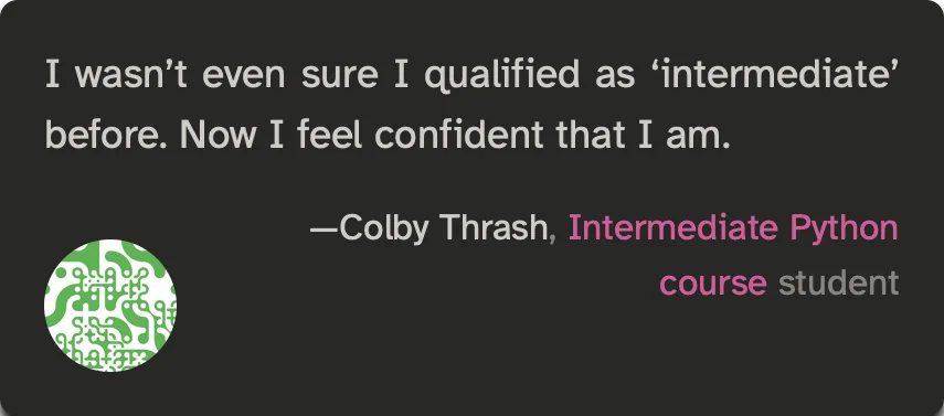 Screenshot of Colby's flattering testimonial