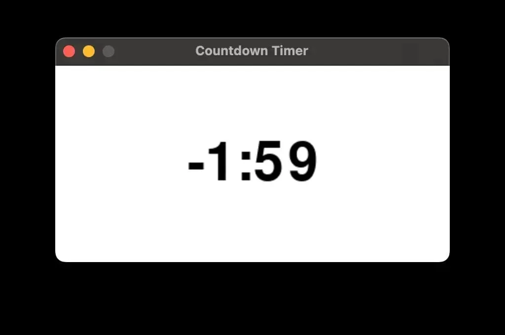 A screenshot of the same timer stuck on -1:59.