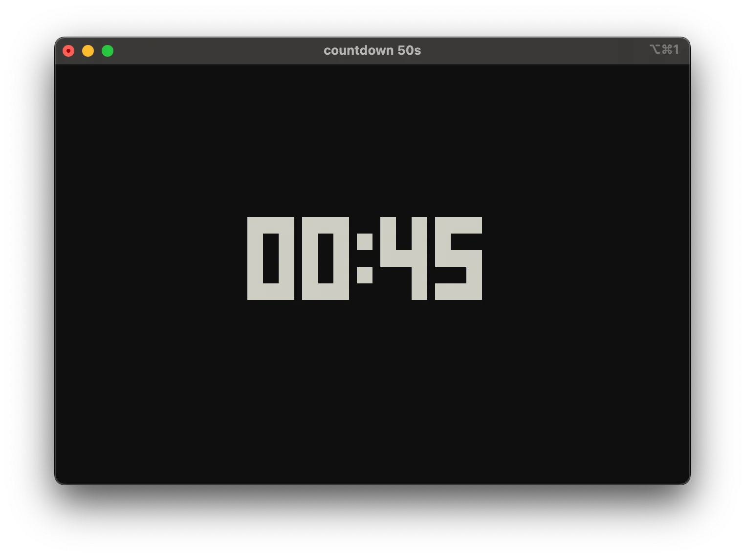 Screenshot of a terminal displaying 00:45 with thick ASCII art.