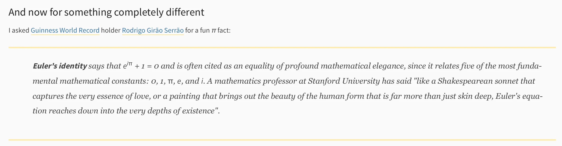 Python 3.14.5 release notes screenshot with my quote about the mathematical constant pi